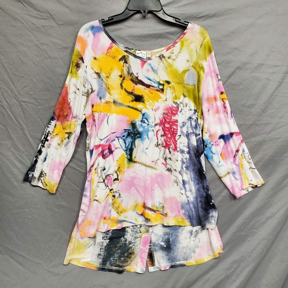 Abstract Watercolor Scoop Neck Tunic Top - Multi